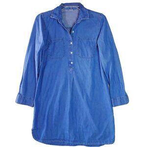 Old Navy Shirt Dress Women Size S Blue Chambray Popover Button Up Collar Pockets